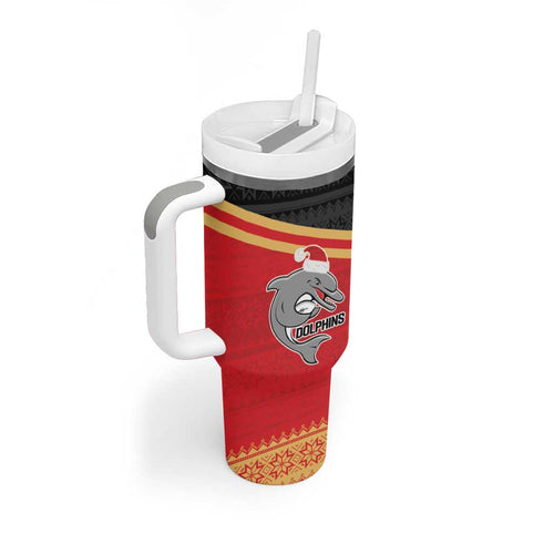 NRL Dolphins Mascot Christmas Personalised Tumbler With Handle Black Style