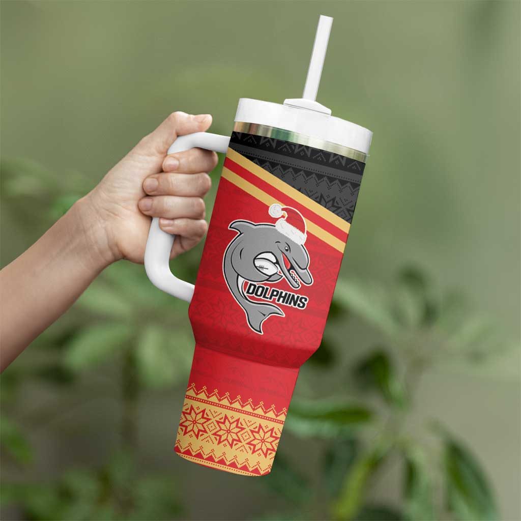 NRL Dolphins Mascot Christmas Personalised Tumbler With Handle Black Style