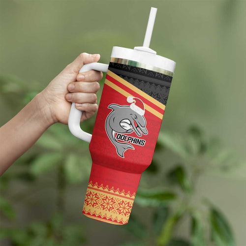 NRL Dolphins Mascot Christmas Personalised Tumbler With Handle Black Style