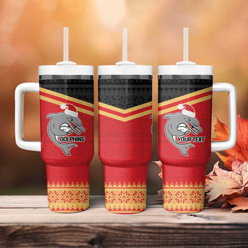 NRL Dolphins Mascot Christmas Personalised Tumbler With Handle Black Style