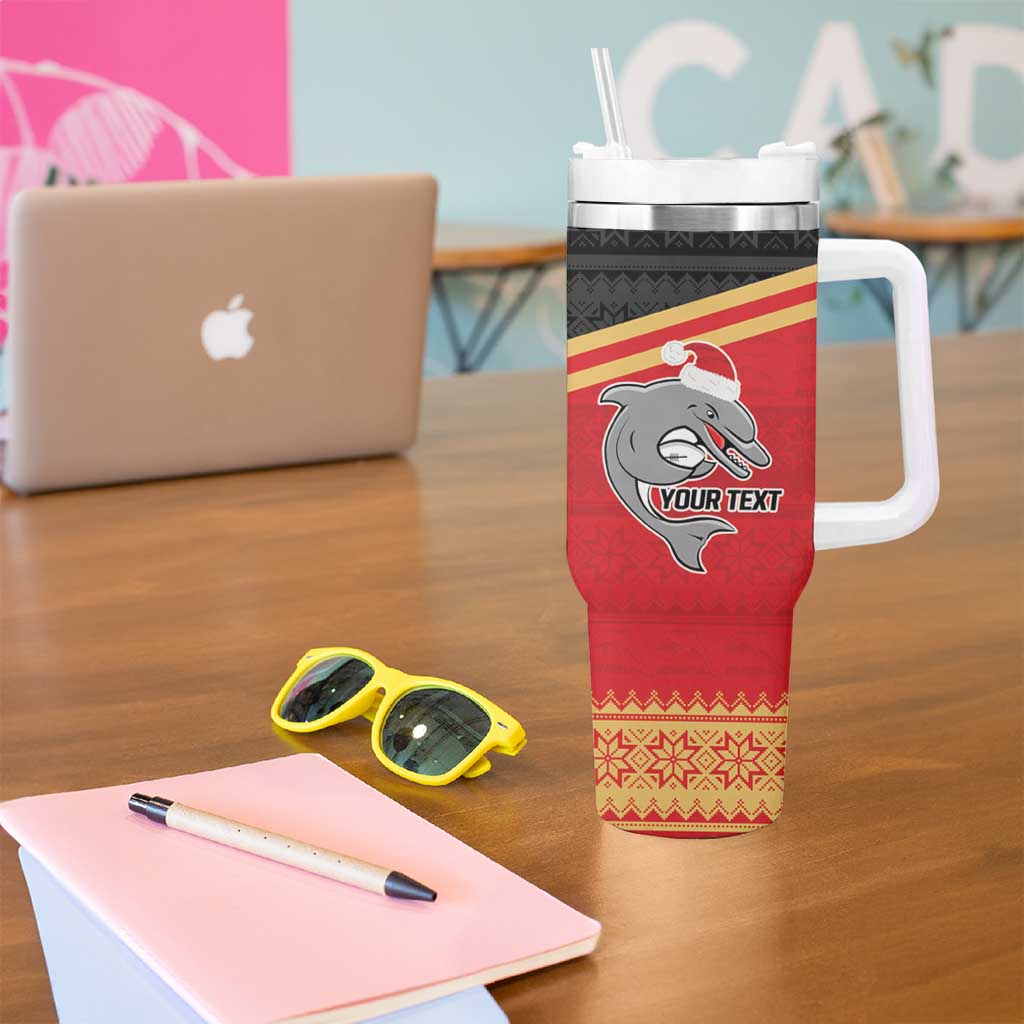 NRL Dolphins Mascot Christmas Personalised Tumbler With Handle Black Style