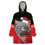 NRL Dolphins Mascot Christmas Personalised Wearable Blanket Hoodie Black Style