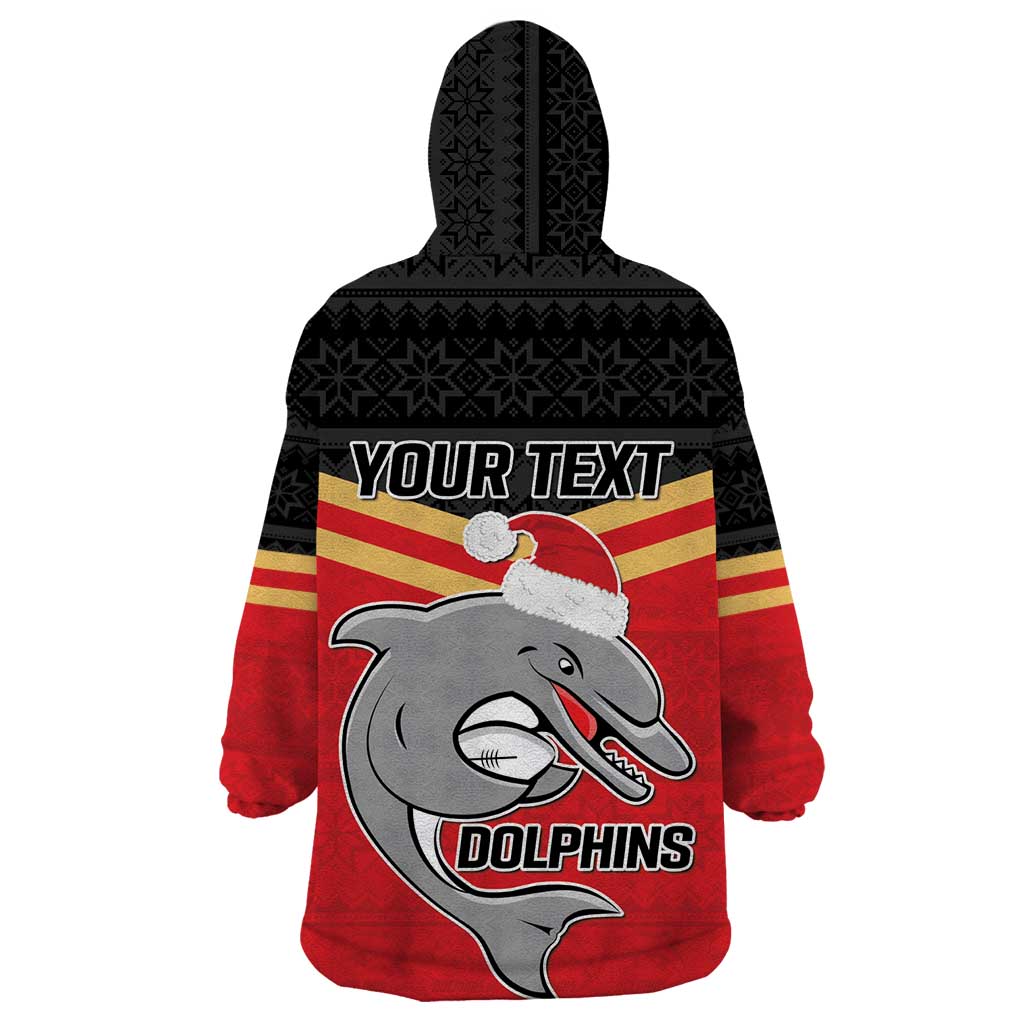 NRL Dolphins Mascot Christmas Personalised Wearable Blanket Hoodie Black Style
