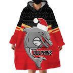 NRL Dolphins Mascot Christmas Personalised Wearable Blanket Hoodie Black Style
