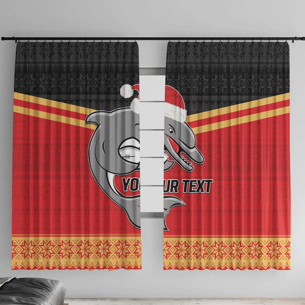 NRL Dolphins Mascot Christmas Personalised Window Curtain Black Style
