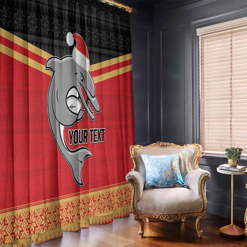 NRL Dolphins Mascot Christmas Personalised Window Curtain Black Style