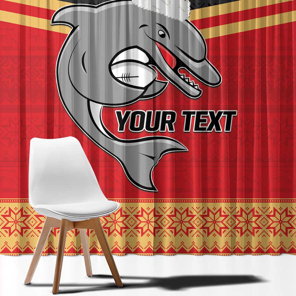 NRL Dolphins Mascot Christmas Personalised Window Curtain Black Style
