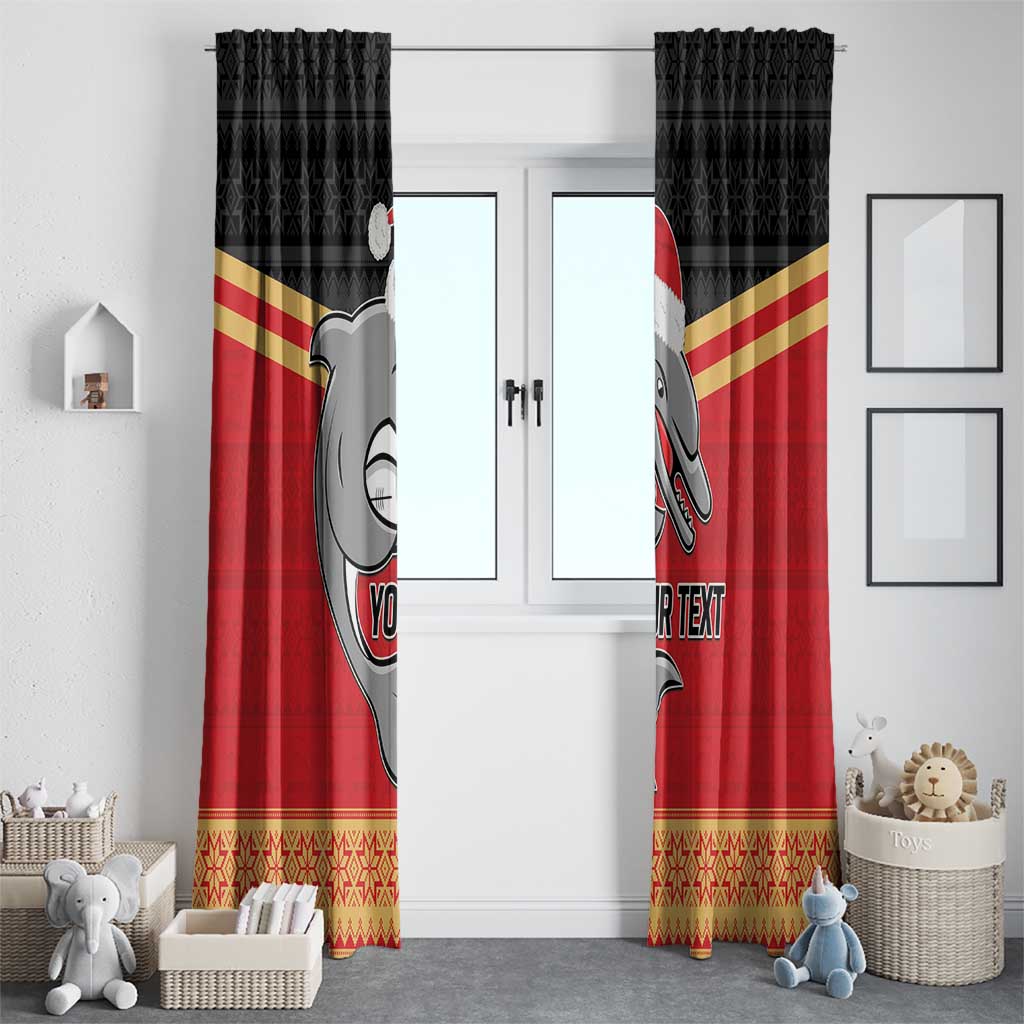 NRL Dolphins Mascot Christmas Personalised Window Curtain Black Style