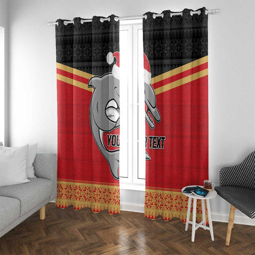NRL Dolphins Mascot Christmas Personalised Window Curtain Black Style