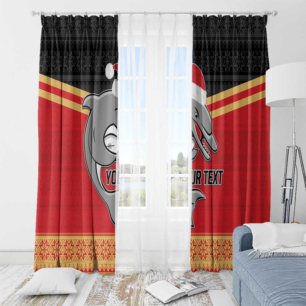 NRL Dolphins Mascot Christmas Personalised Window Curtain Black Style