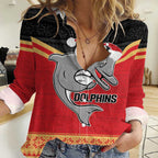 NRL Dolphins Mascot Christmas Personalised Women Casual Shirt Black Style