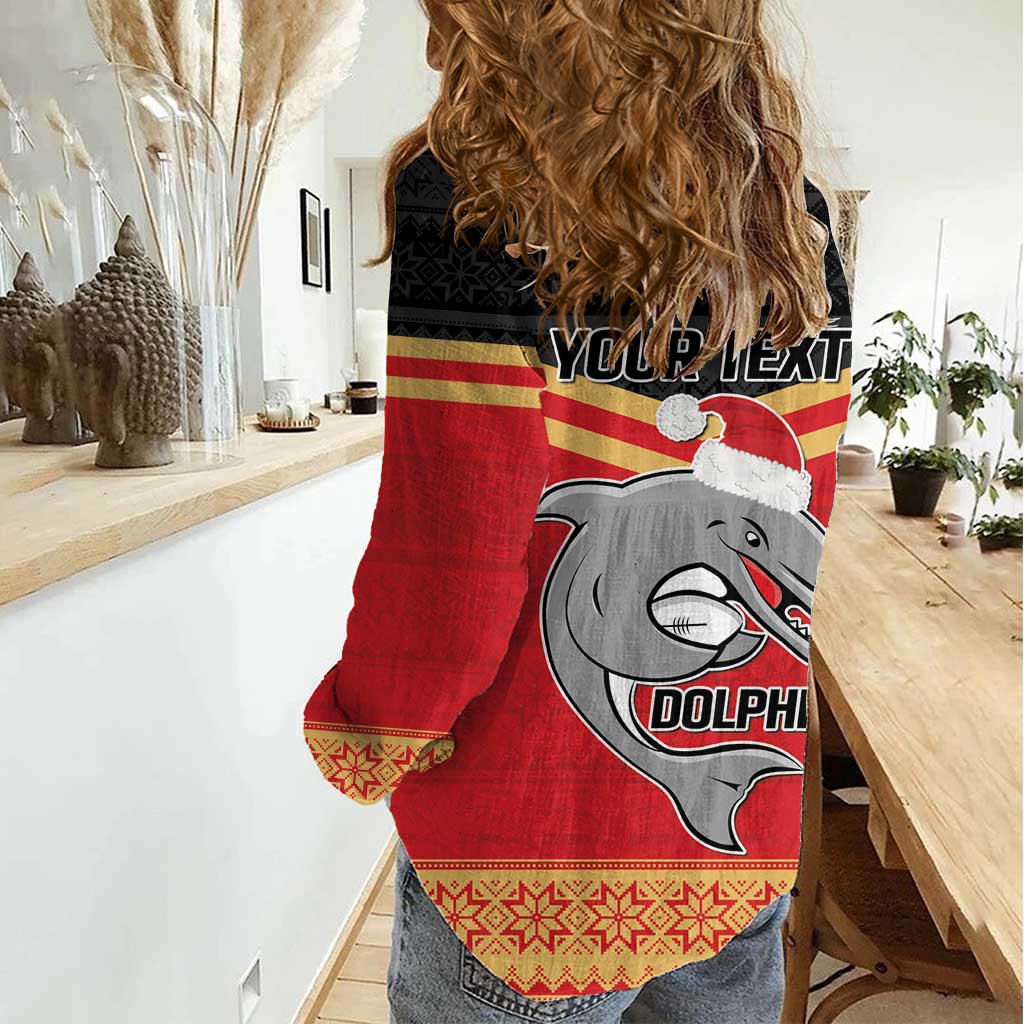 NRL Dolphins Mascot Christmas Personalised Women Casual Shirt Black Style