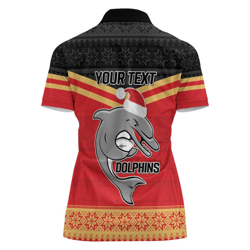 NRL Dolphins Mascot Christmas Personalised Women Polo Shirt Black Style