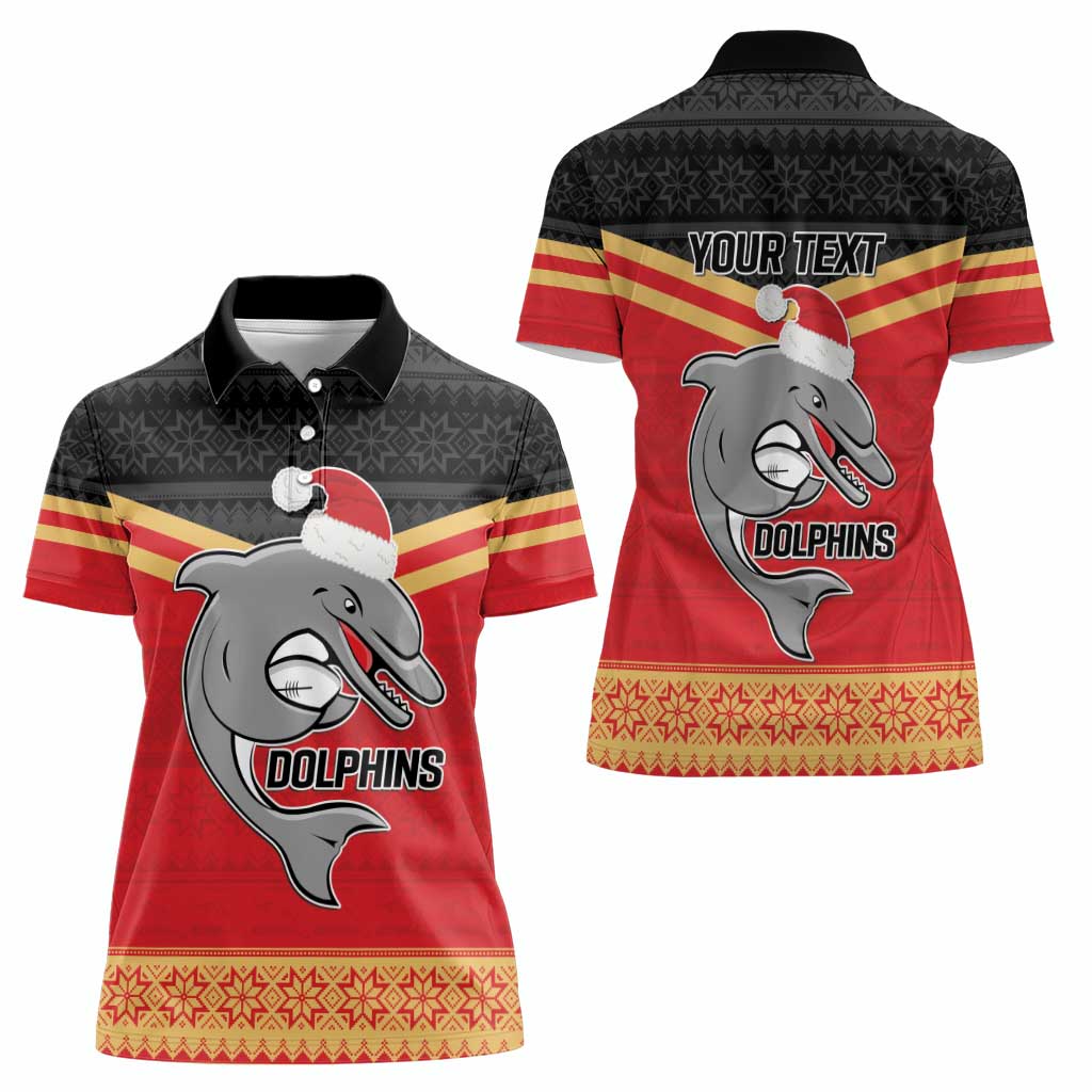 NRL Dolphins Mascot Christmas Personalised Women Polo Shirt Black Style