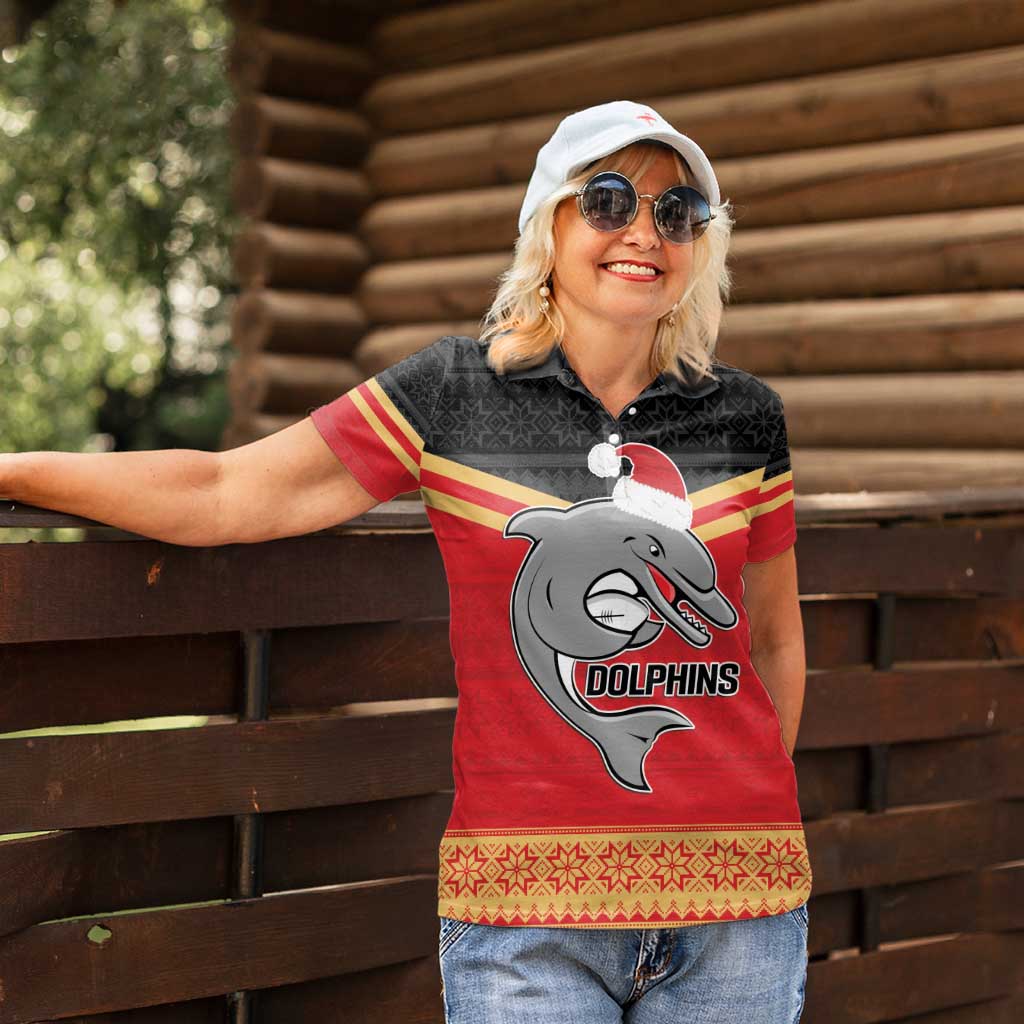 NRL Dolphins Mascot Christmas Personalised Women Polo Shirt Black Style