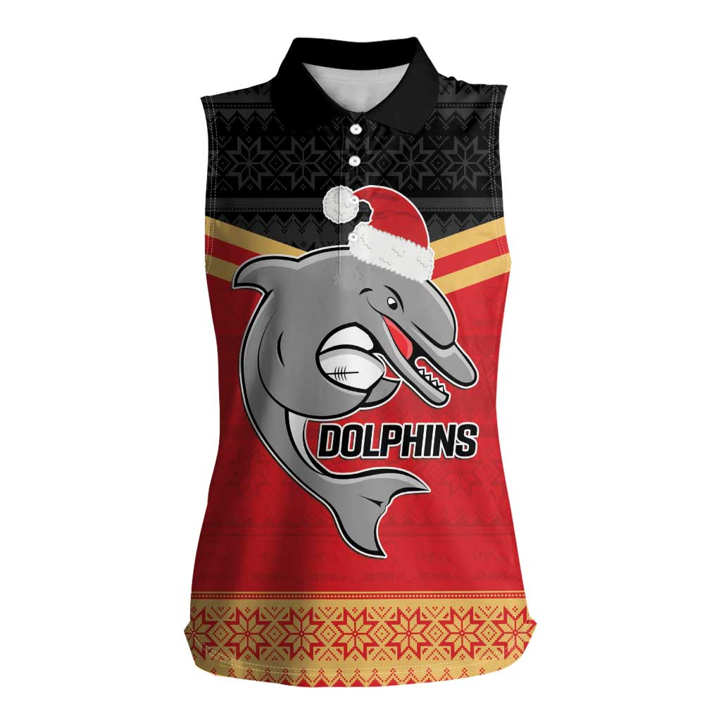 NRL Dolphins Mascot Christmas Personalised Women Sleeveless Polo Shirt Black Style