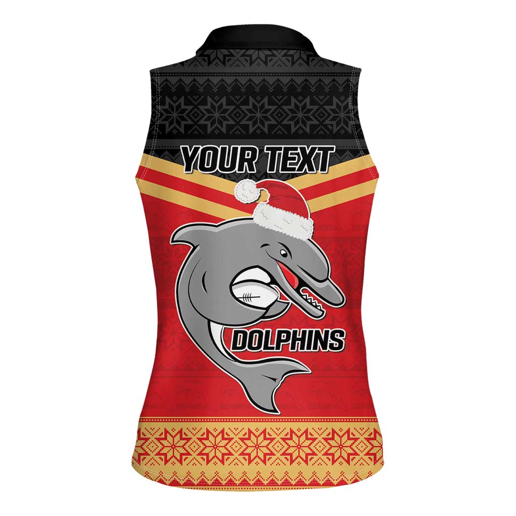 NRL Dolphins Mascot Christmas Personalised Women Sleeveless Polo Shirt Black Style