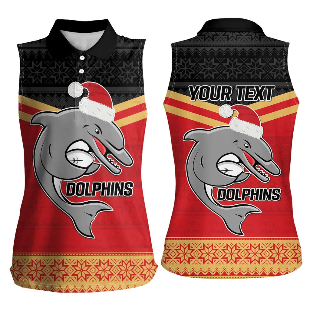 NRL Dolphins Mascot Christmas Personalised Women Sleeveless Polo Shirt Black Style