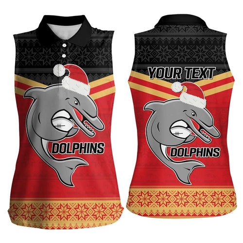 NRL Dolphins Mascot Christmas Personalised Women Sleeveless Polo Shirt Black Style