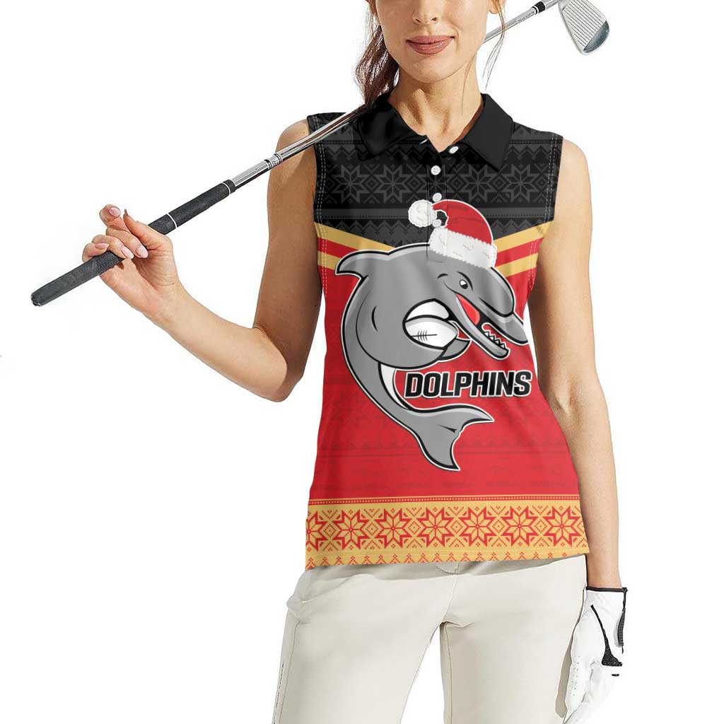 NRL Dolphins Mascot Christmas Personalised Women Sleeveless Polo Shirt Black Style