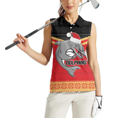 NRL Dolphins Mascot Christmas Personalised Women Sleeveless Polo Shirt Black Style