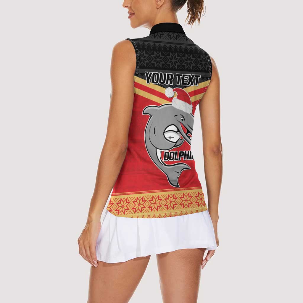 NRL Dolphins Mascot Christmas Personalised Women Sleeveless Polo Shirt Black Style