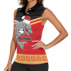 NRL Dolphins Mascot Christmas Personalised Women Sleeveless Polo Shirt Black Style