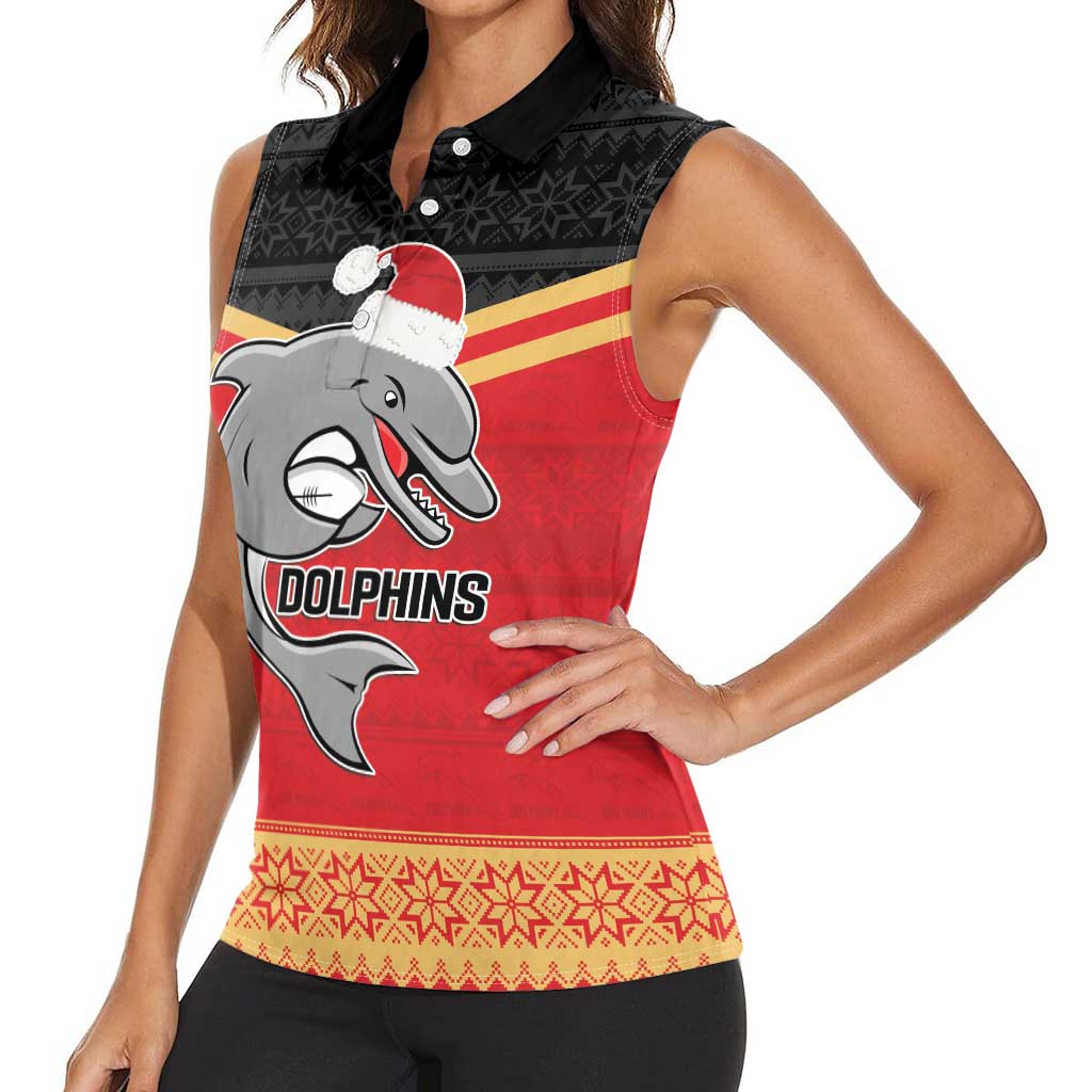 NRL Dolphins Mascot Christmas Personalised Women Sleeveless Polo Shirt Black Style