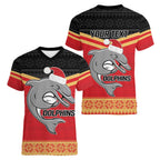 NRL Dolphins Mascot Christmas Personalised Women V-Neck T-Shirt Black Style