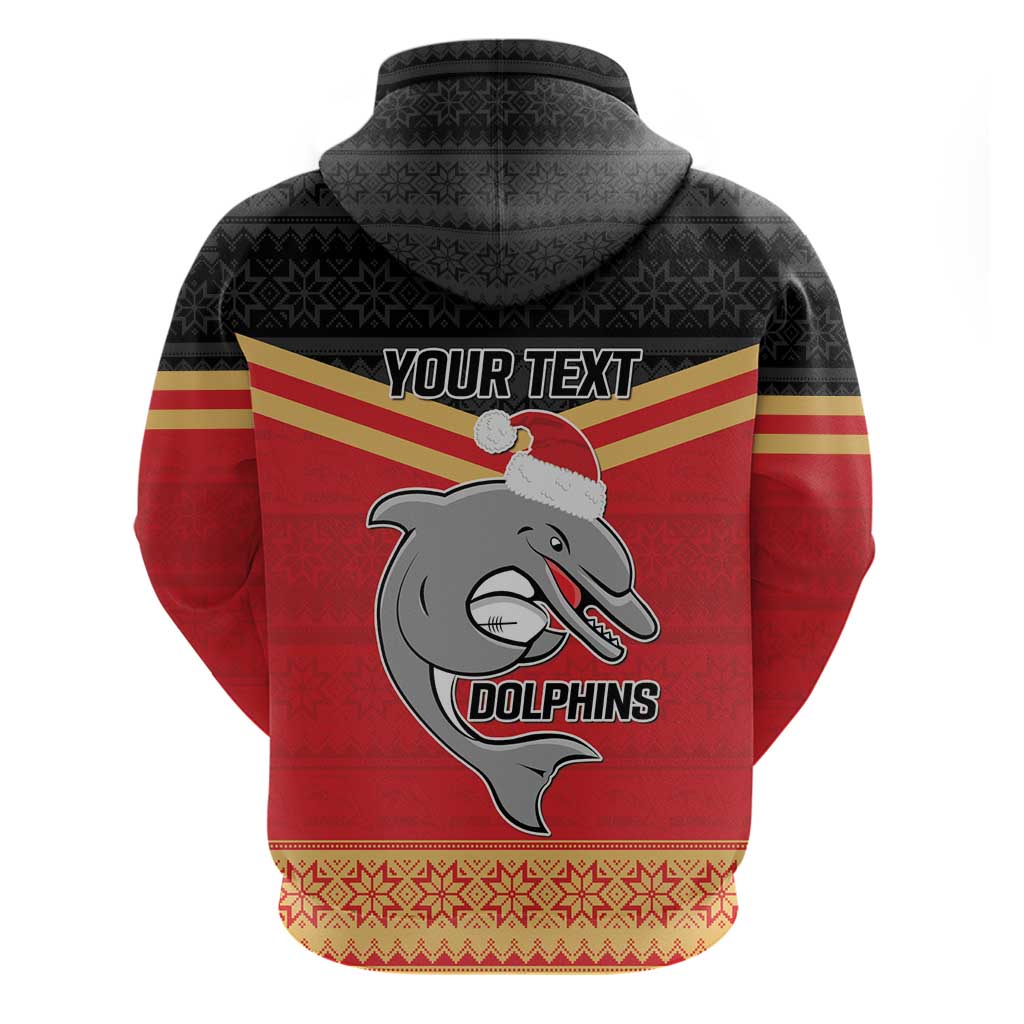 NRL Dolphins Mascot Christmas Personalised Zip Hoodie Black Style