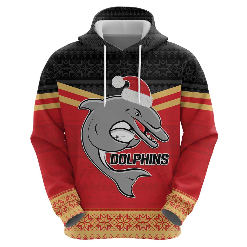 NRL Dolphins Mascot Christmas Personalised Zip Hoodie Black Style