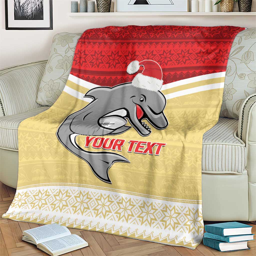 NRL Dolphins Mascot Christmas Personalised Blanket God Style
