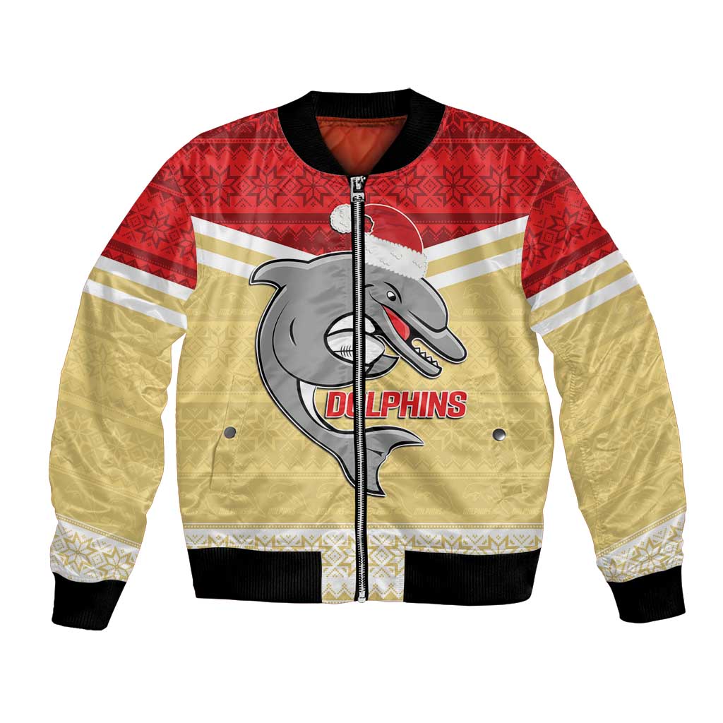 NRL Dolphins Mascot Christmas Personalised Bomber Jacket God Style