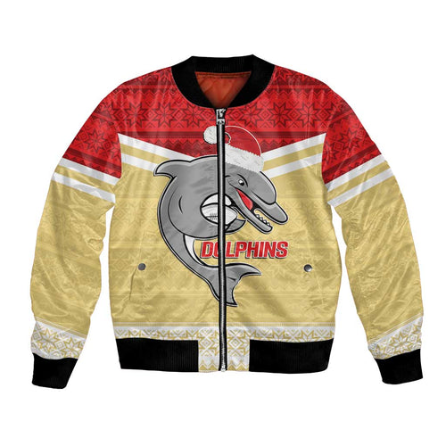 NRL Dolphins Mascot Christmas Personalised Bomber Jacket God Style