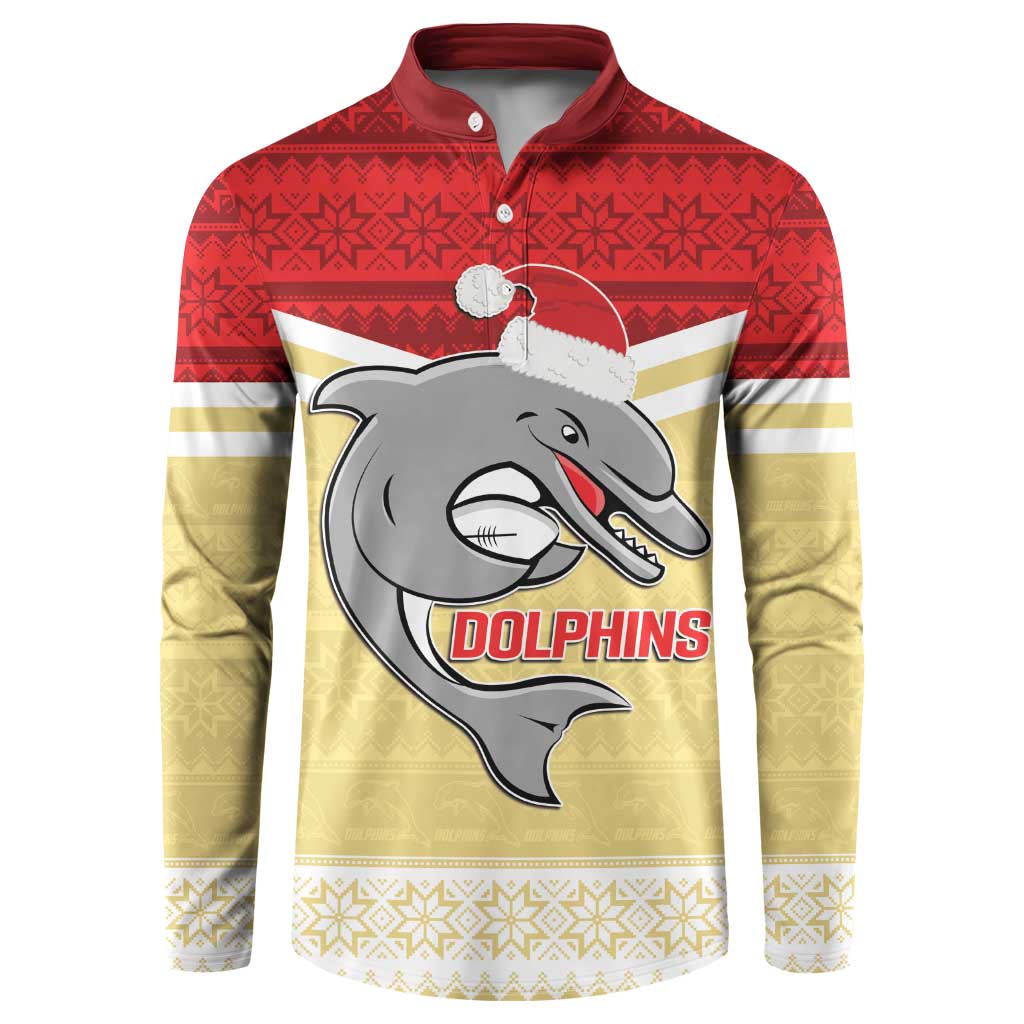 NRL Dolphins Mascot Christmas Personalised Button Sweatshirt God Style