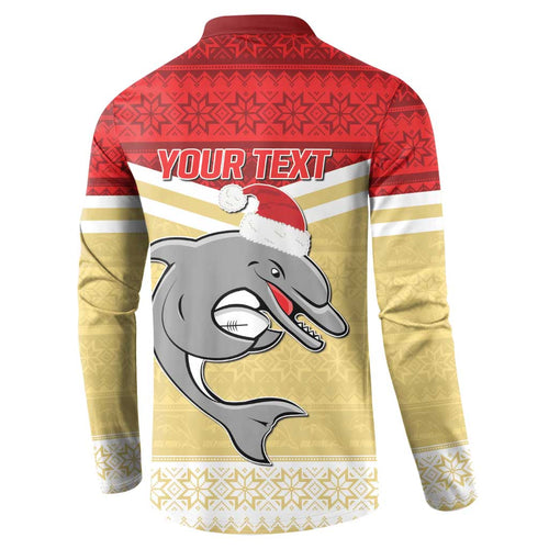 NRL Dolphins Mascot Christmas Personalised Button Sweatshirt God Style