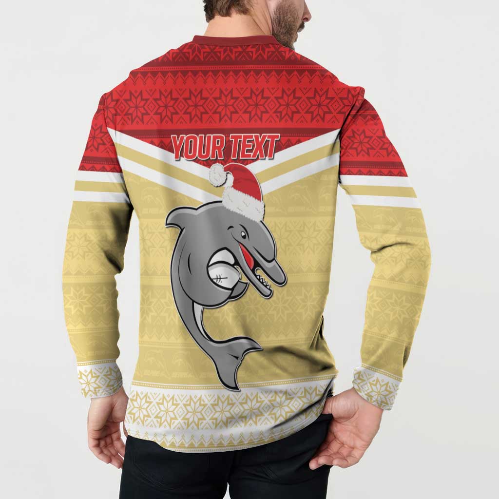NRL Dolphins Mascot Christmas Personalised Button Sweatshirt God Style