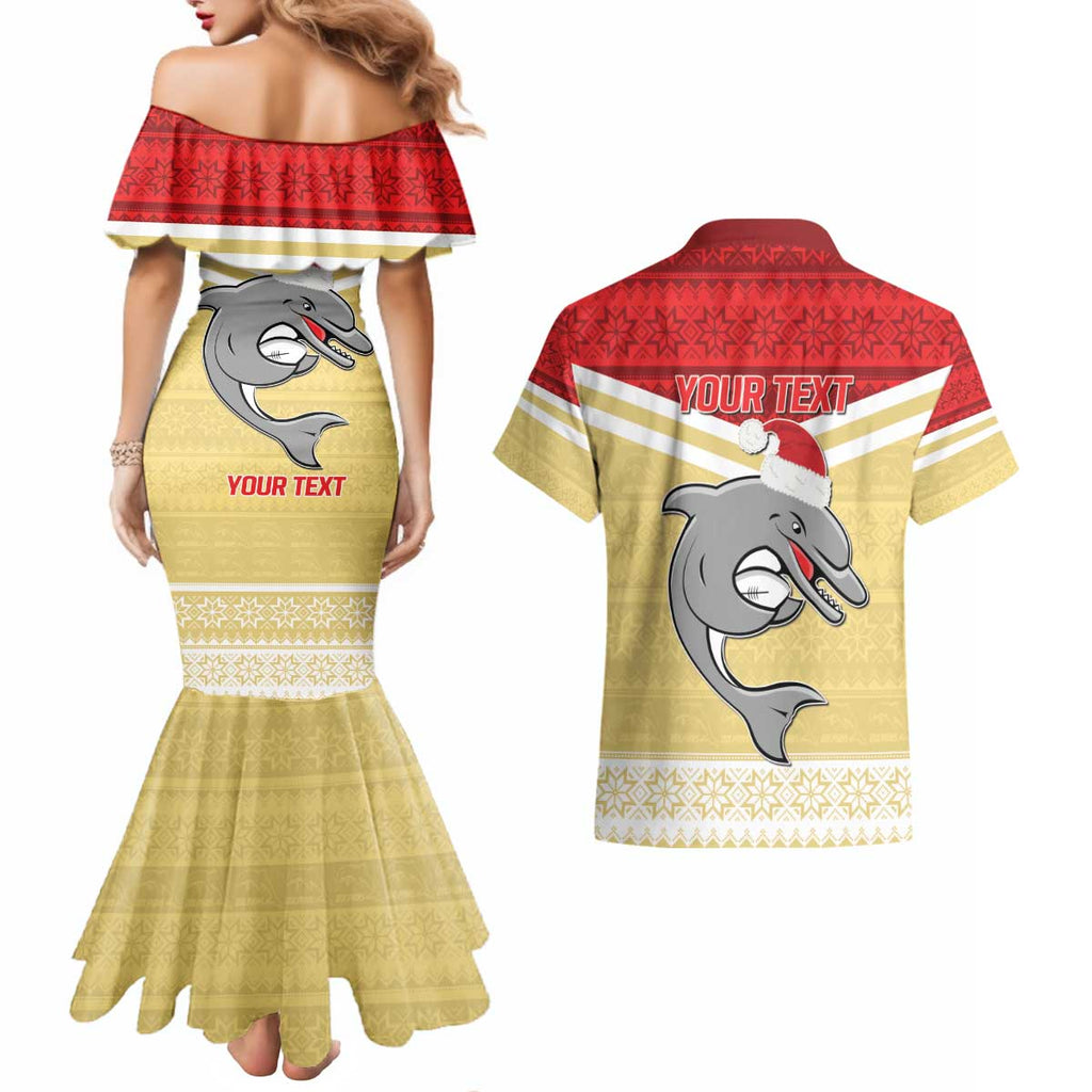 NRL Dolphins Mascot Christmas Personalised Couples Matching Mermaid Dress and Hawaiian Shirt God Style