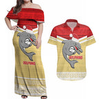NRL Dolphins Mascot Christmas Personalised Couples Matching Off Shoulder Maxi Dress and Hawaiian Shirt God Style