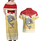 NRL Dolphins Mascot Christmas Personalised Couples Matching Off Shoulder Maxi Dress and Hawaiian Shirt God Style