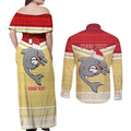 NRL Dolphins Mascot Christmas Personalised Couples Matching Off Shoulder Maxi Dress and Long Sleeve Button Shirt God Style