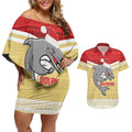 NRL Dolphins Mascot Christmas Personalised Couples Matching Off Shoulder Short Dress and Hawaiian Shirt God Style