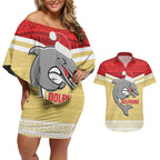 NRL Dolphins Mascot Christmas Personalised Couples Matching Off Shoulder Short Dress and Hawaiian Shirt God Style