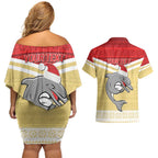 NRL Dolphins Mascot Christmas Personalised Couples Matching Off Shoulder Short Dress and Hawaiian Shirt God Style
