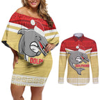 NRL Dolphins Mascot Christmas Personalised Couples Matching Off Shoulder Short Dress and Long Sleeve Button Shirt God Style
