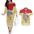 NRL Dolphins Mascot Christmas Personalised Couples Matching Off The Shoulder Long Sleeve Dress and Hawaiian Shirt God Style