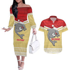 NRL Dolphins Mascot Christmas Personalised Couples Matching Off The Shoulder Long Sleeve Dress and Hawaiian Shirt God Style