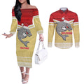 NRL Dolphins Mascot Christmas Personalised Couples Matching Off The Shoulder Long Sleeve Dress and Long Sleeve Button Shirt God Style