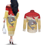 NRL Dolphins Mascot Christmas Personalised Couples Matching Off The Shoulder Long Sleeve Dress and Long Sleeve Button Shirt God Style