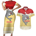 NRL Dolphins Mascot Christmas Personalised Couples Matching Short Sleeve Bodycon Dress and Hawaiian Shirt God Style